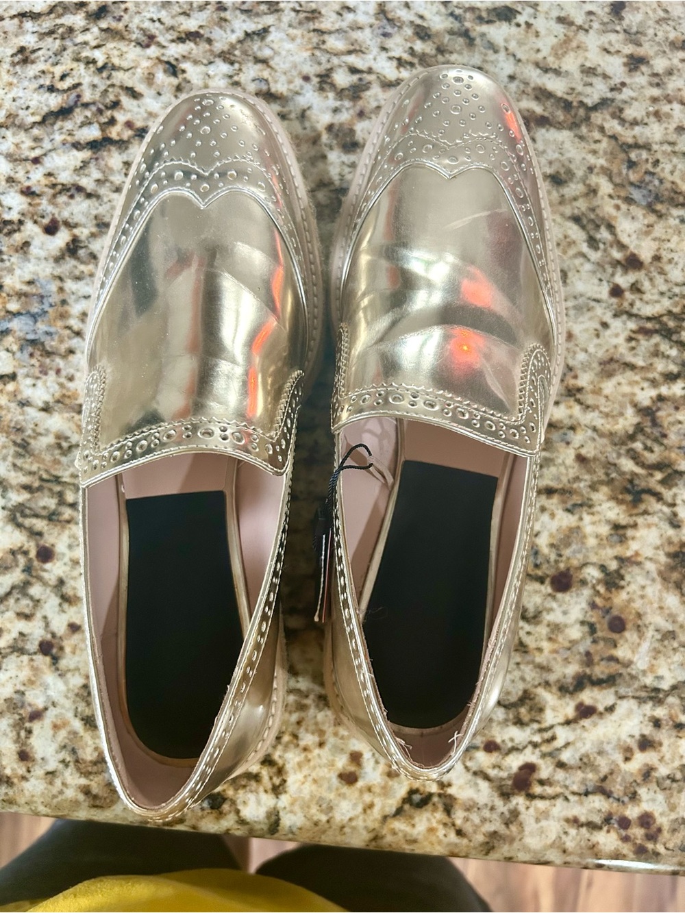 ZARA Metallic Gold Brogue Slip-On Loafers - Picture 7 of 8